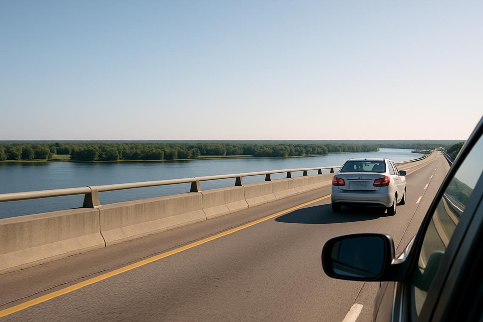 Highway drive over a river on the way from Buffalo to Niagara Falls