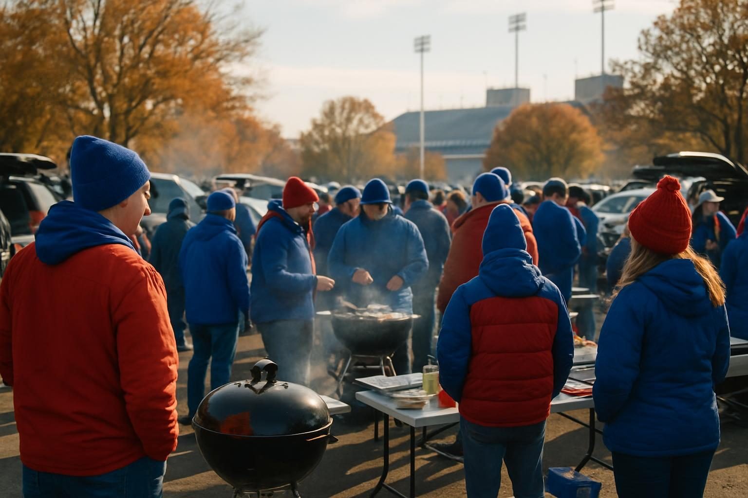 Fans tailgating on a crisp fall game day in Western New York